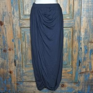 Peruvian Connection Grecian Draped Knit Cocoon Elastic Waist Skirt Blue S
